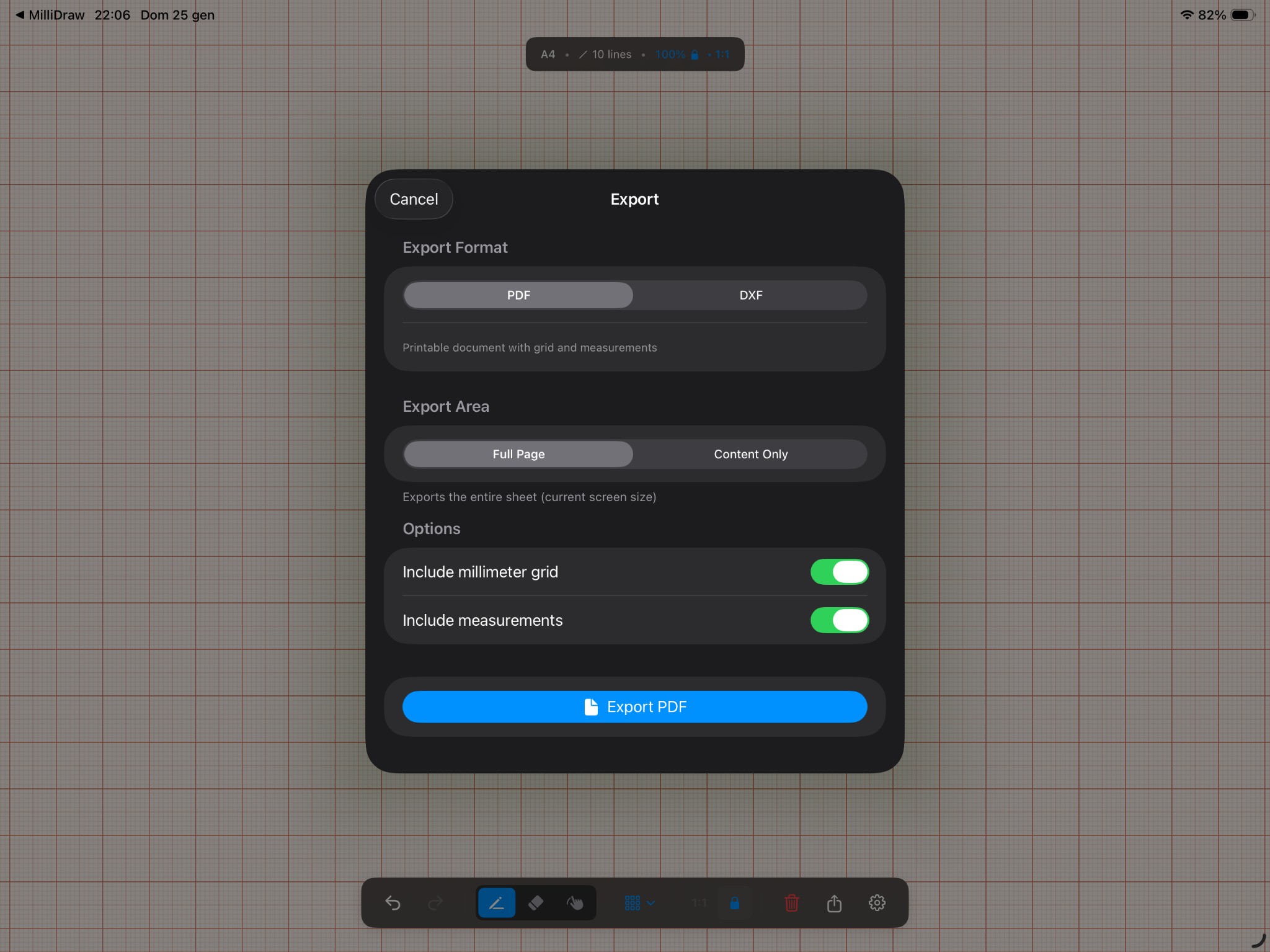 Export to PDF and DXF formats