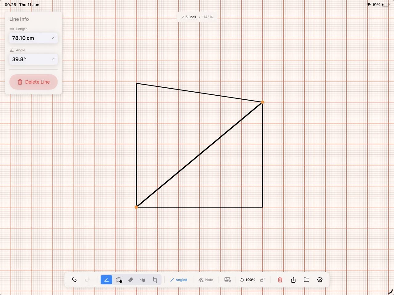 MilliDraw measured diagonal drawing on iPad