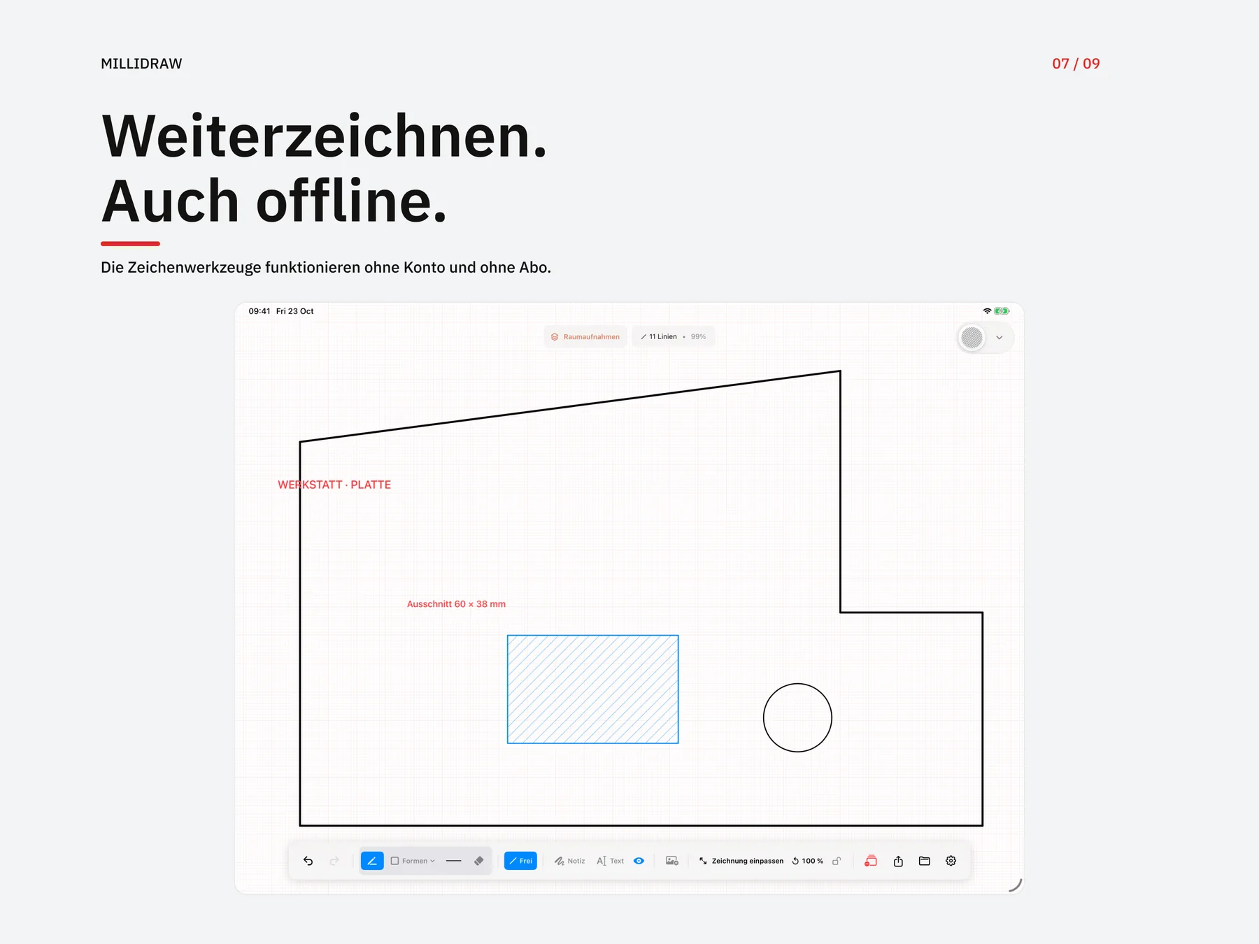 Offline zeichnen und bearbeiten in MilliDraw