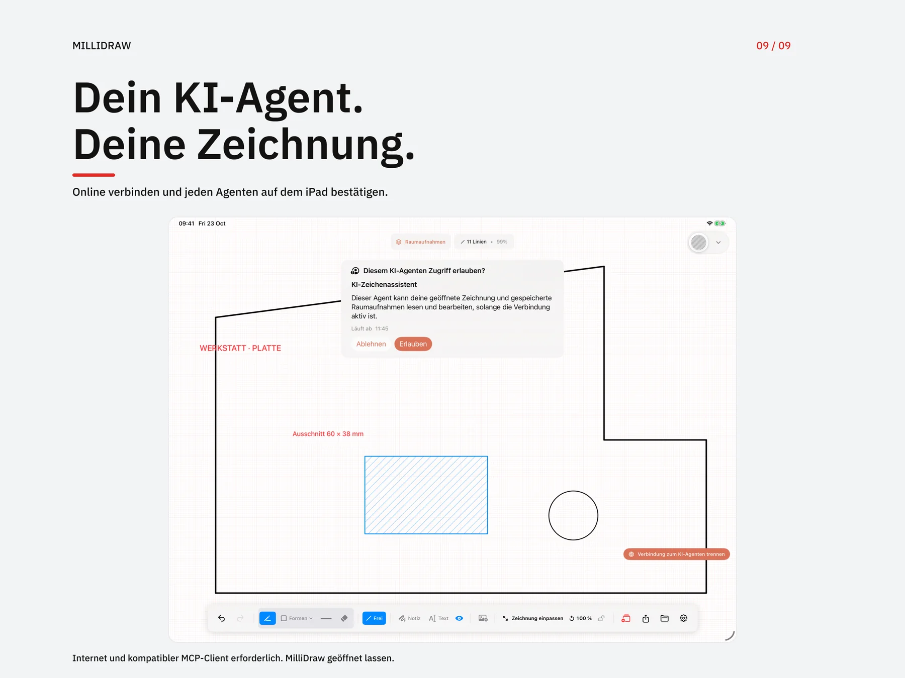 Online-KI-Verbindung von MilliDraw mit ausdrücklicher Freigabe auf dem iPad