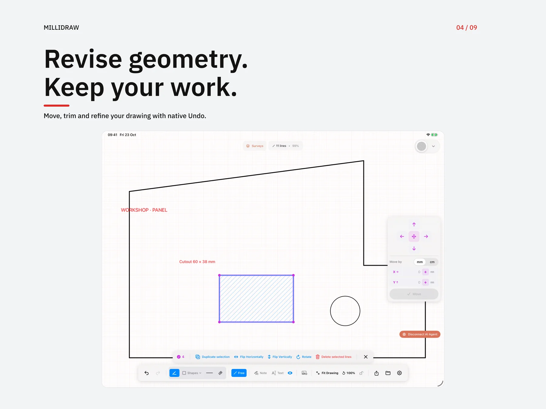 Measured drawing being revised in MilliDraw