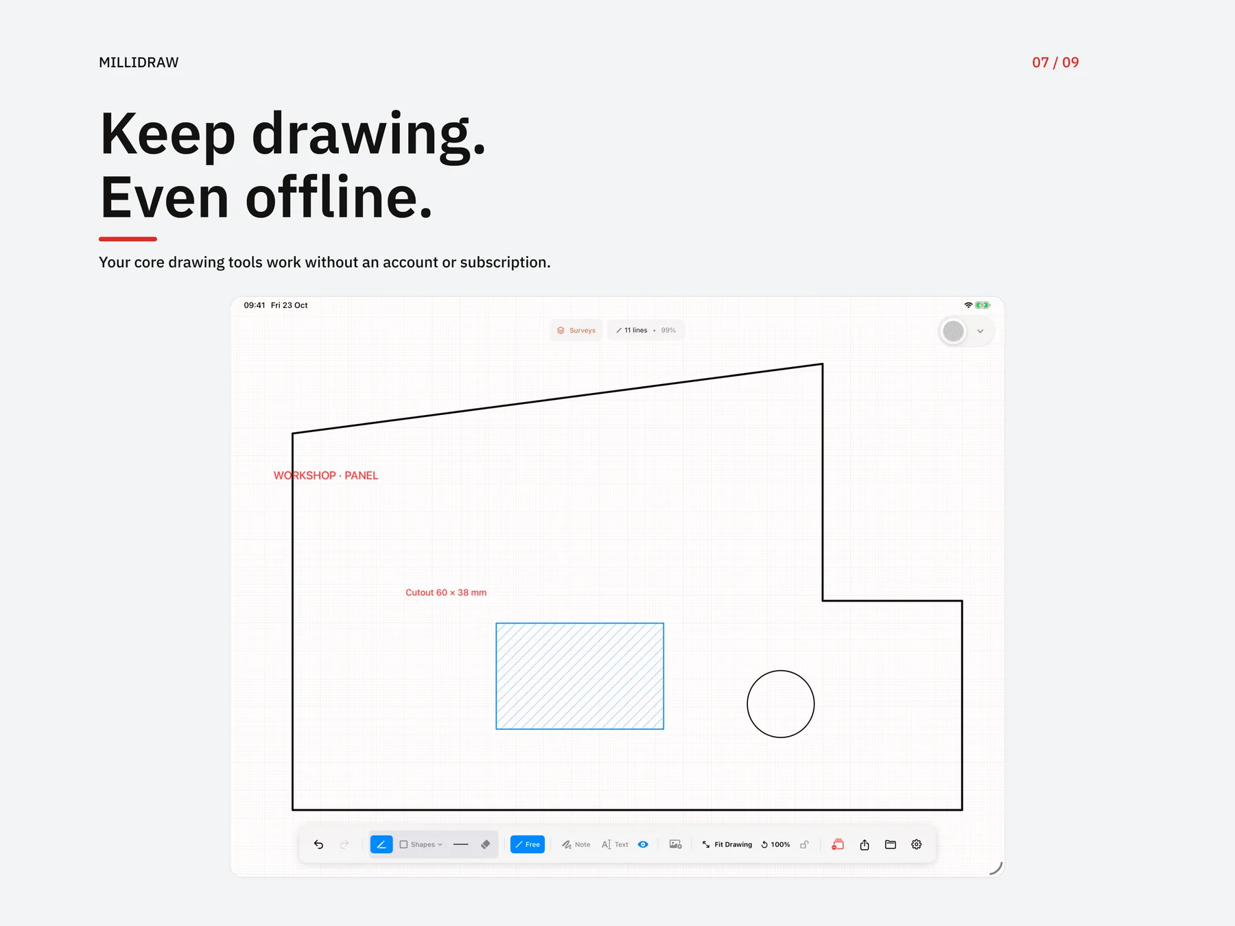 Offline drawing and editing in MilliDraw